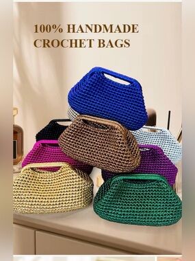 Handmade Gold  crochet/Woven Handbag for Women - Stylish Evening Clutch